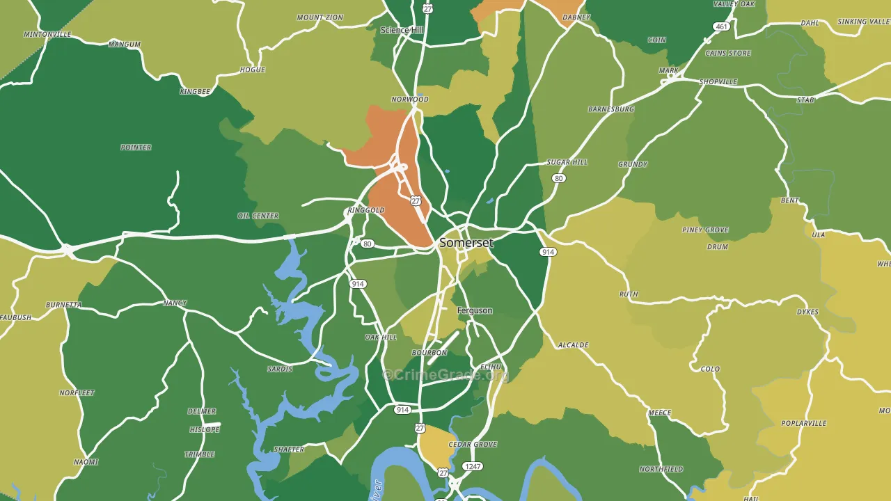 Pulaski County, KY Map of Vehicle Theft Rates
