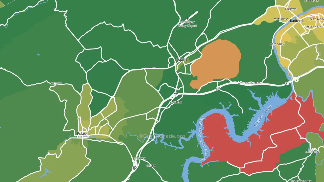 Pulaski County, VA Map of Vehicle Theft Rates
