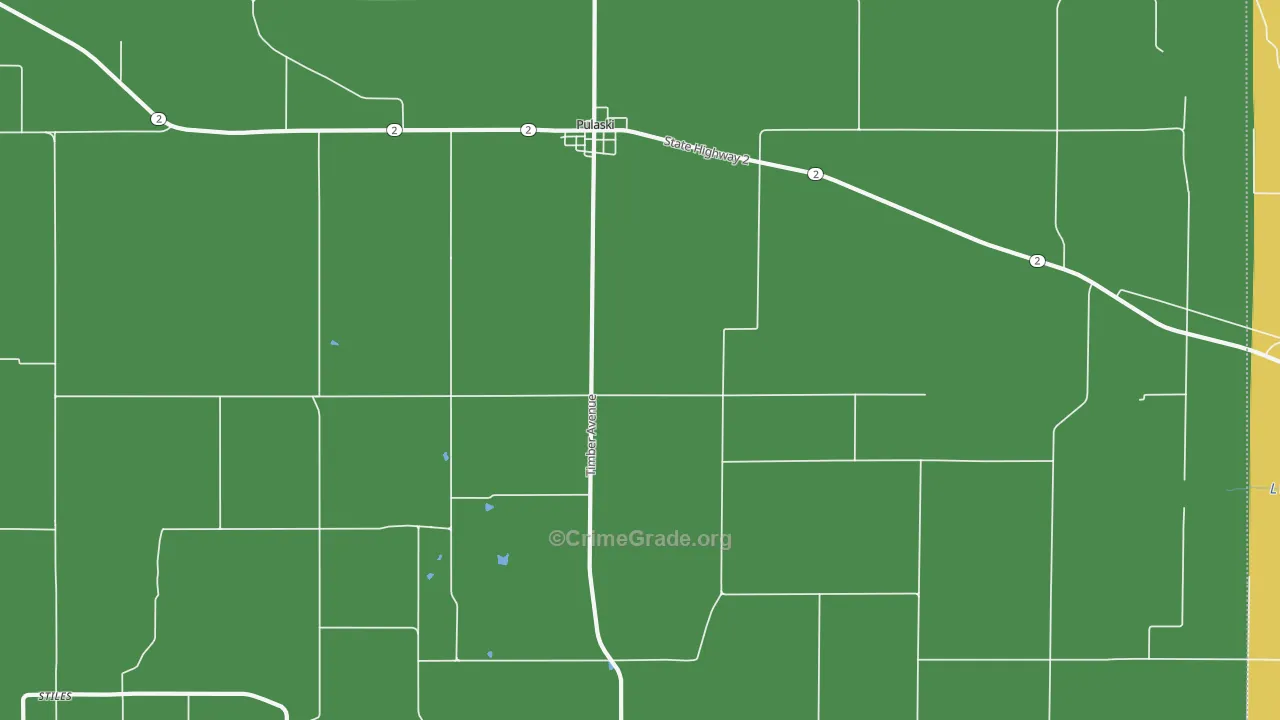 Pulaski, IA Map of Vehicle Theft Rates