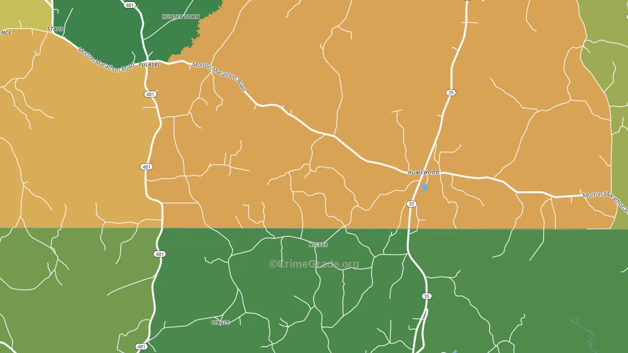 Pulaski, MS Map of Vehicle Theft Rates