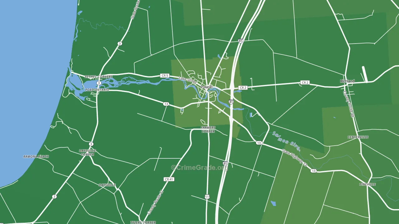 Pulaski, NY Map of Vehicle Theft Rates