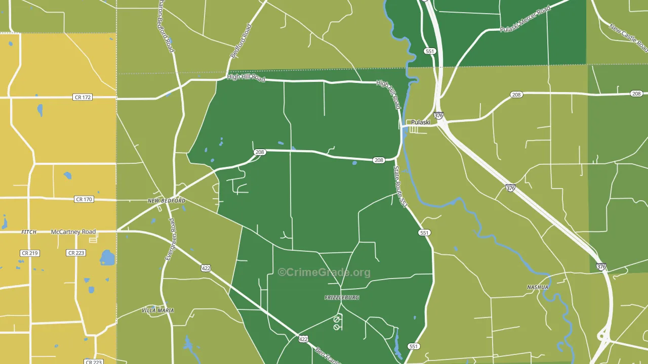 Pulaski, PA Map of Vehicle Theft Rates