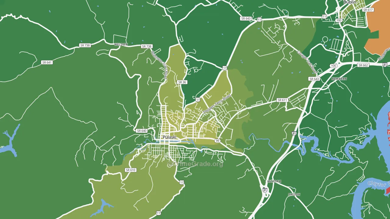 Pulaski, VA Map of Vehicle Theft Rates