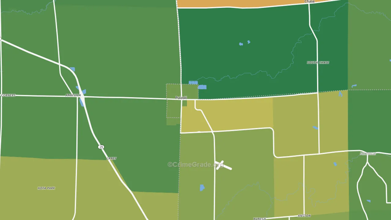 Pulaski, WI Map of Vehicle Theft Rates