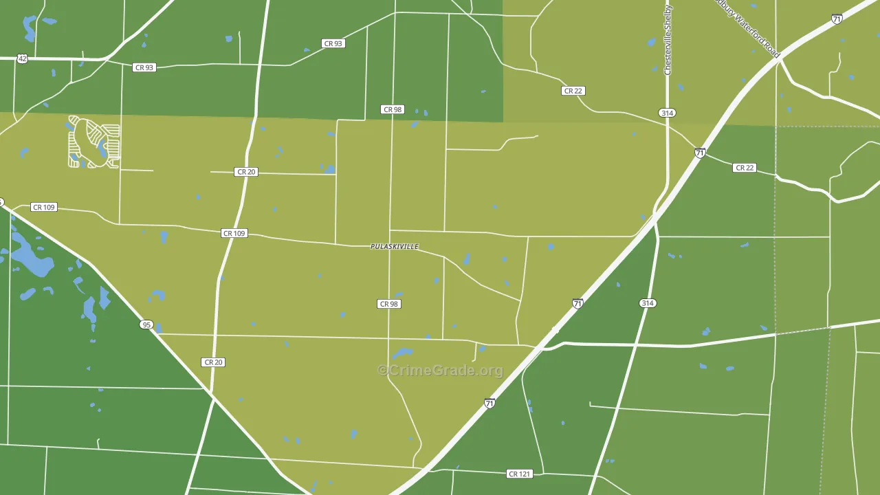 Pulaskiville, OH Map of Vehicle Theft Rates