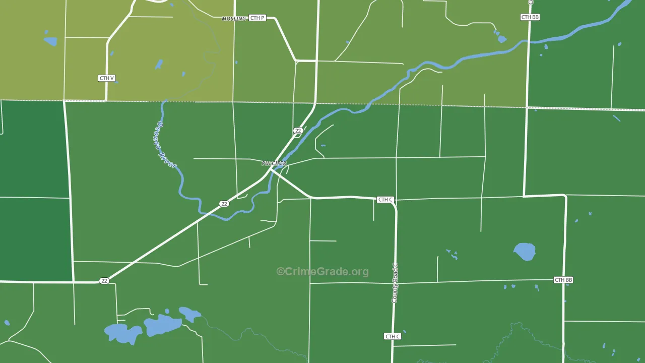 Pulcifer, WI Map of Vehicle Theft Rates