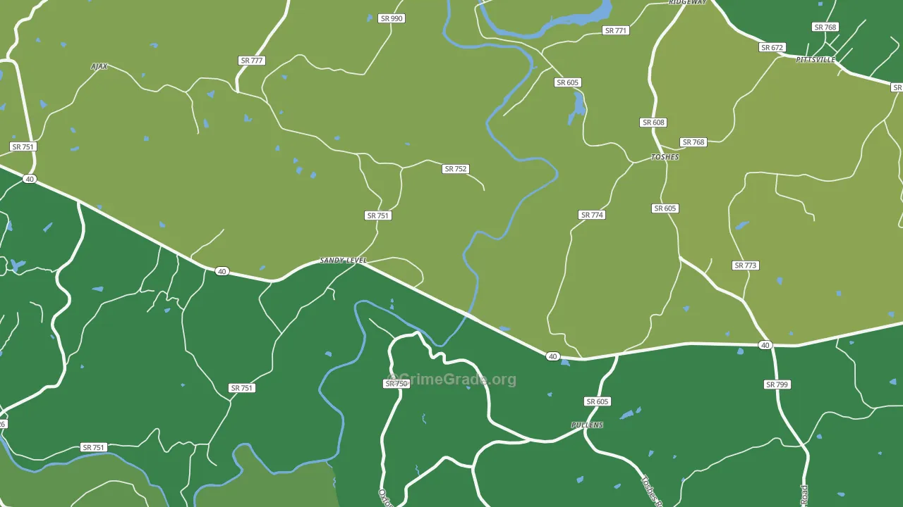 Pullens, VA Map of Vehicle Theft Rates