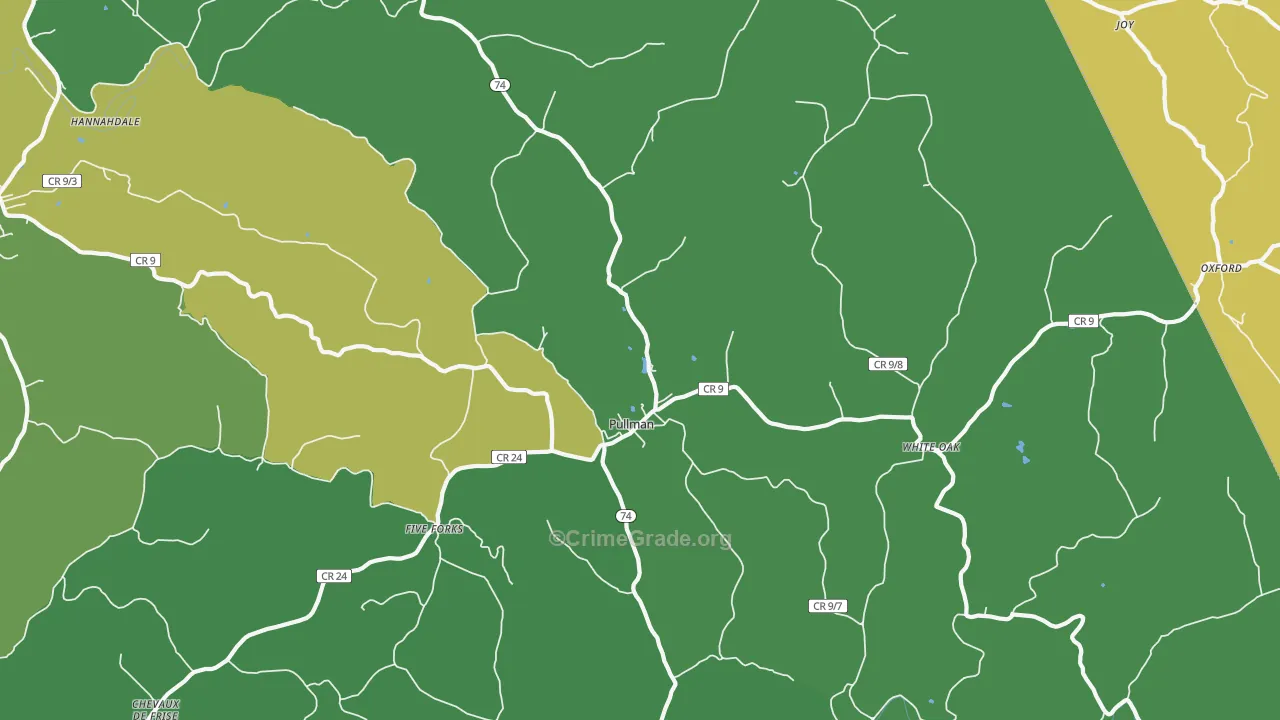 Pullman, WV Map of Vehicle Theft Rates