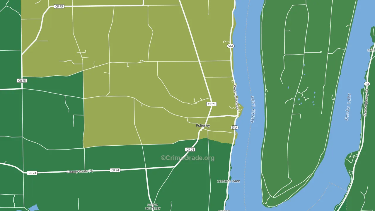Pulteney, NY Map of Vehicle Theft Rates