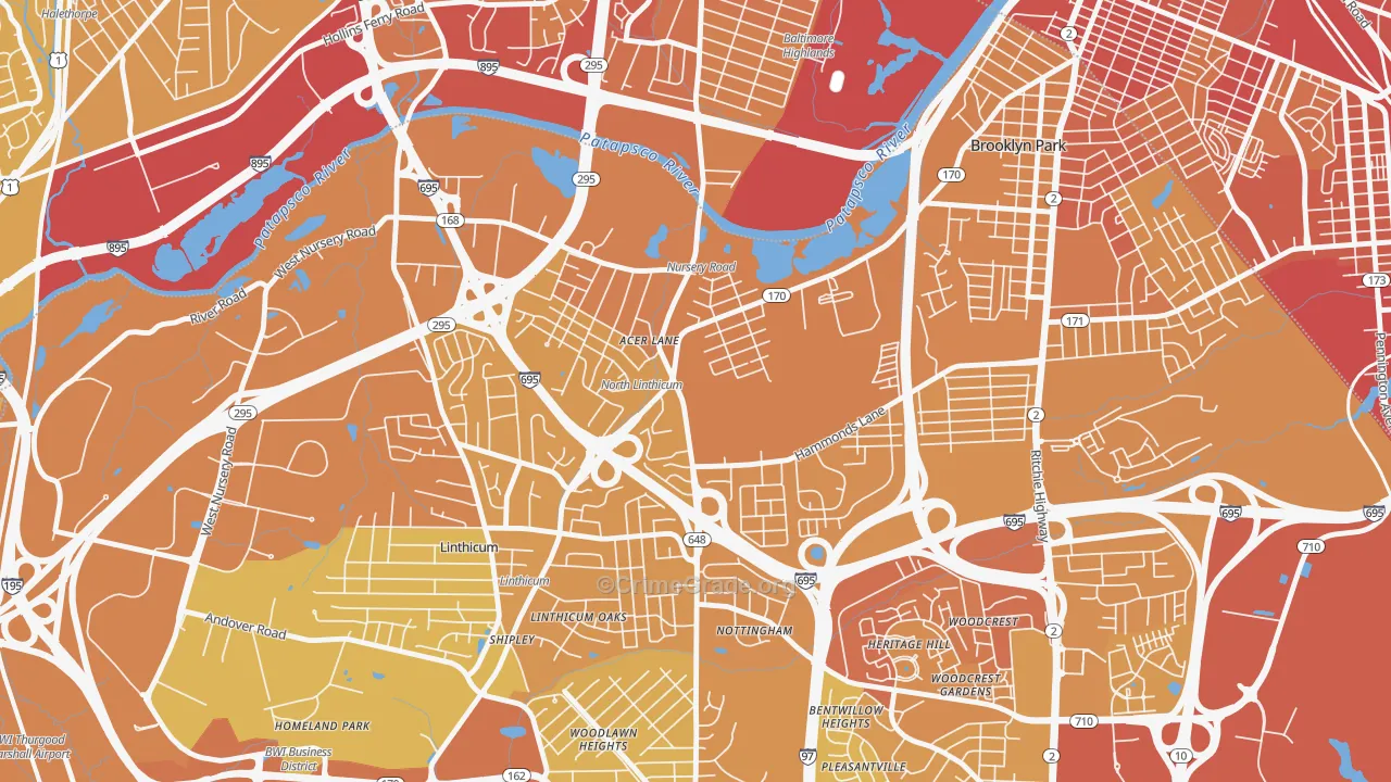 Pumphrey, Linthicum, MD Map of Vehicle Theft Rates