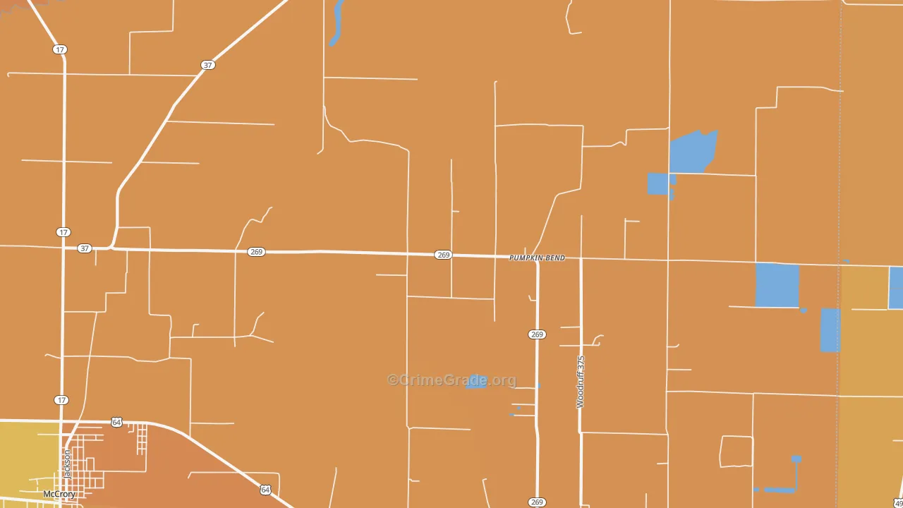 Pumpkin Bend, AR Map of Vehicle Theft Rates