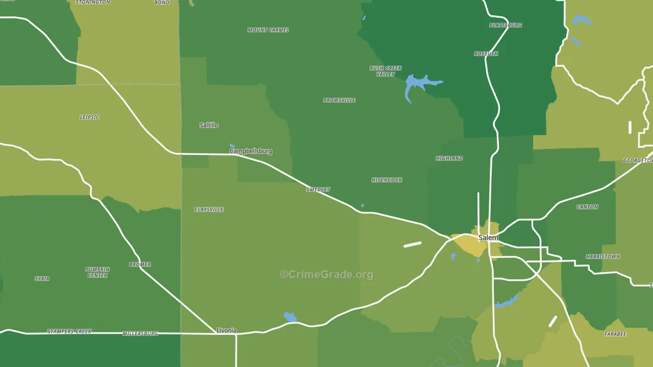 Pumpkin Center, IN Map of Vehicle Theft Rates