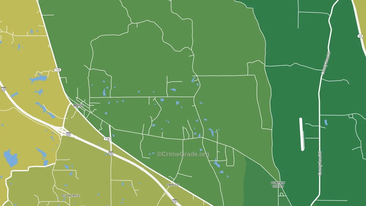 Pumpkin Center, MS Map of Vehicle Theft Rates