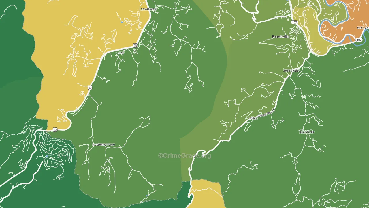 Pumpkintown, NC Map of Vehicle Theft Rates