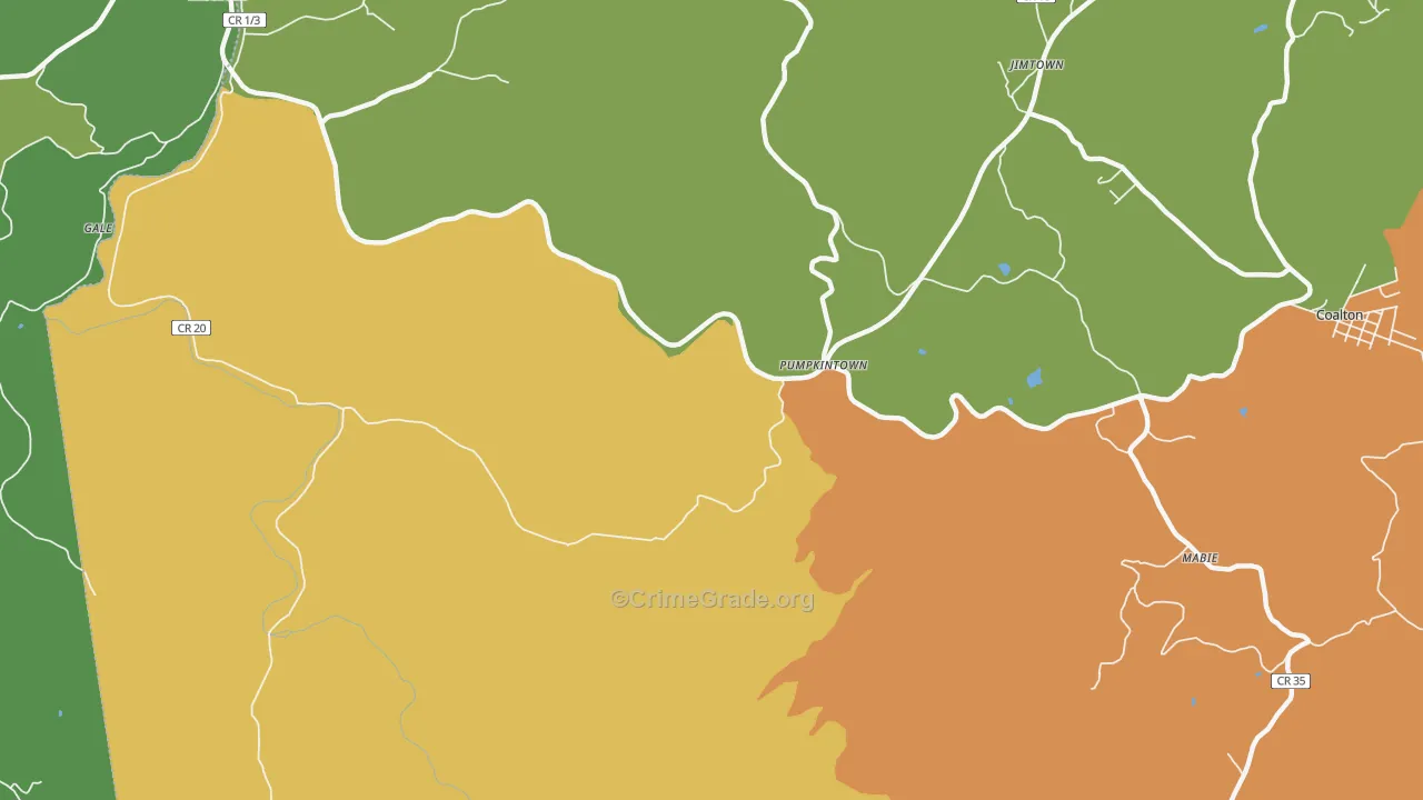 Pumpkintown, WV Map of Vehicle Theft Rates