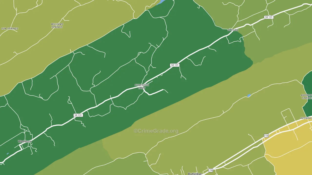 Puncheon Camp, TN Map of Vehicle Theft Rates