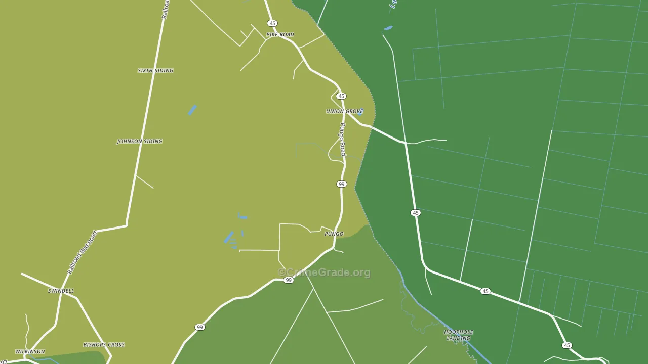 Pungo, NC Map of Vehicle Theft Rates