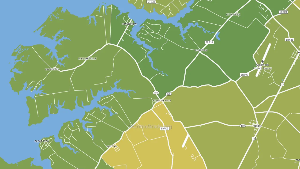 Pungoteague, VA Map of Vehicle Theft Rates