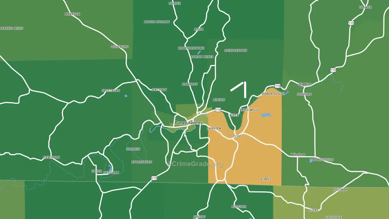 Punxsutawney, PA Map of Vehicle Theft Rates