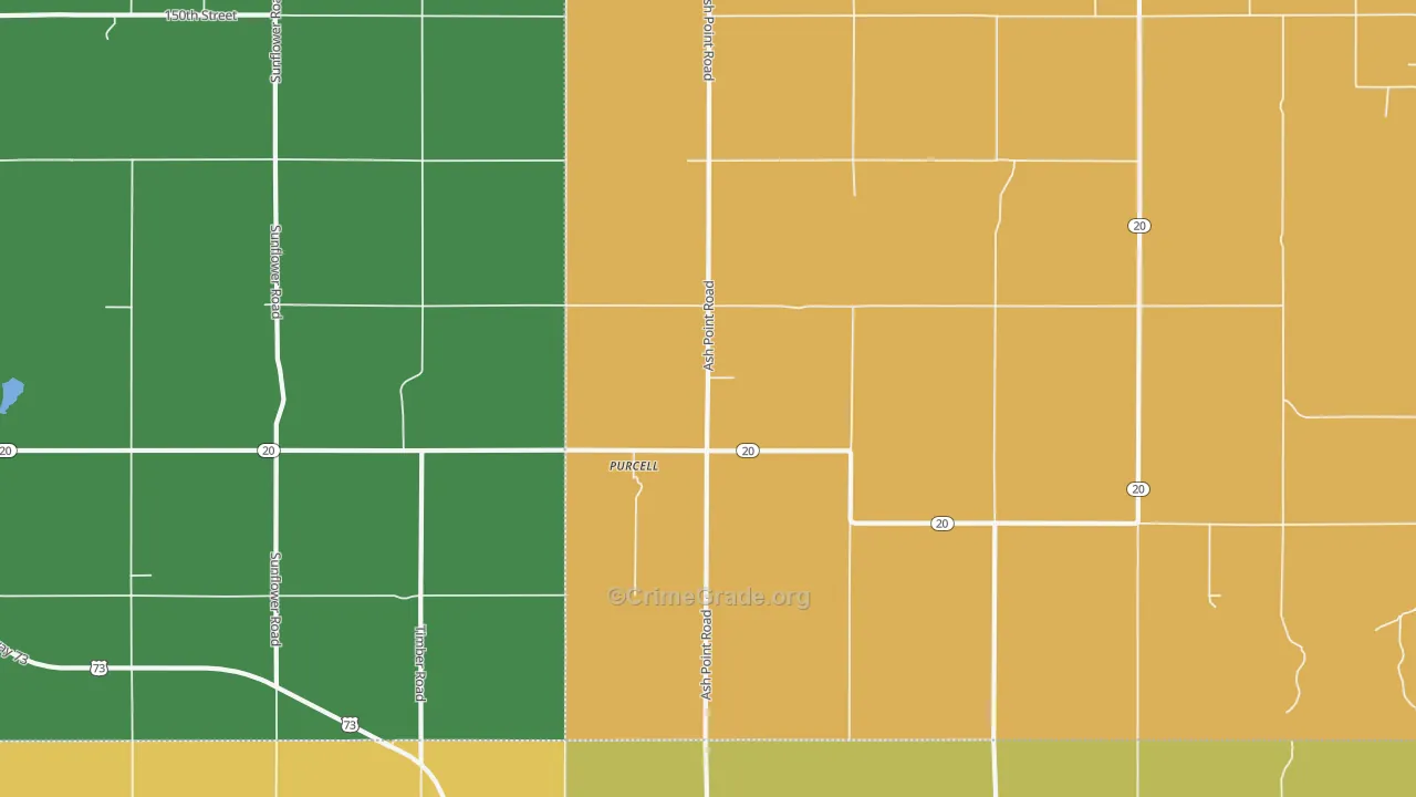Purcell, KS Map of Vehicle Theft Rates