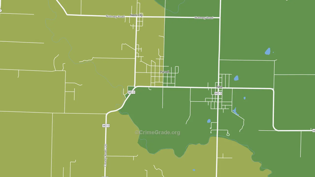 Purcell, MO Map of Vehicle Theft Rates