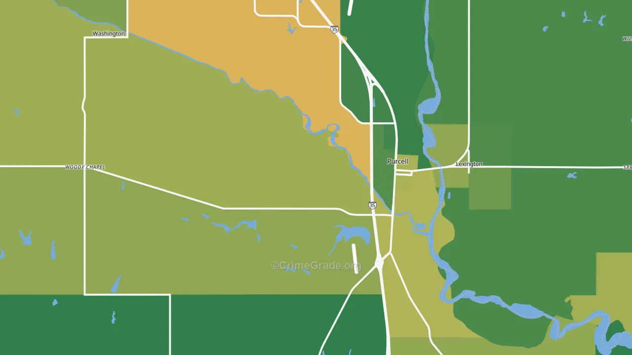 Purcell, OK Map of Vehicle Theft Rates