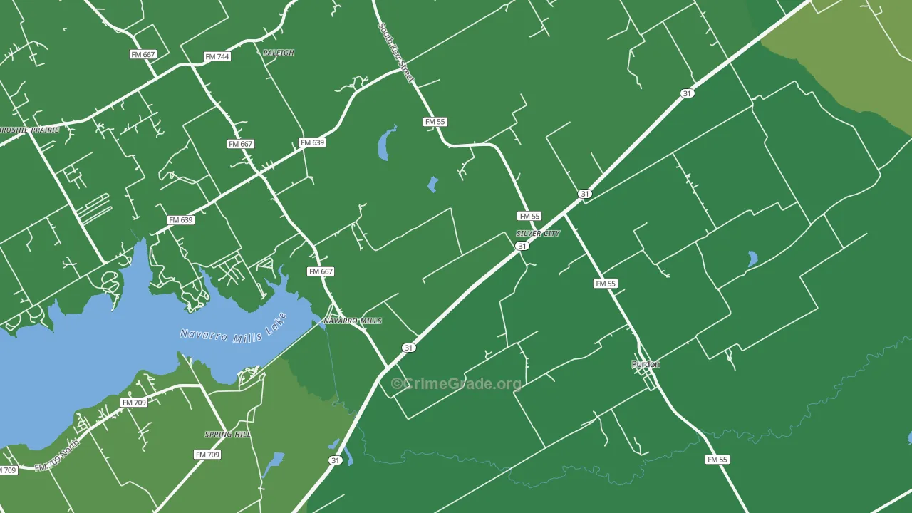 Purdon, TX Map of Vehicle Theft Rates
