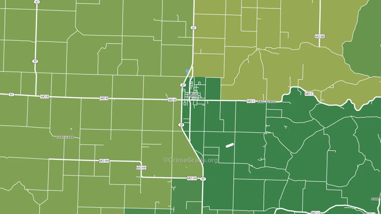 Purdy, MO Map of Vehicle Theft Rates
