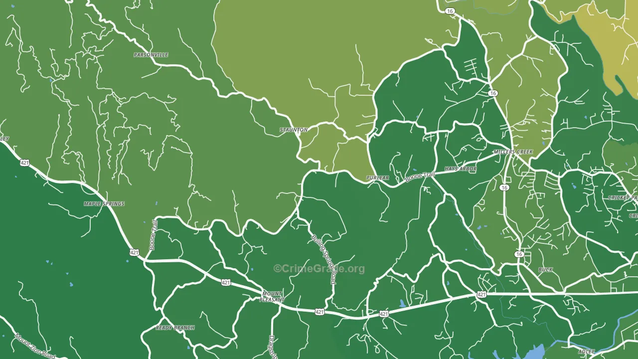 Purlear, NC Map of Vehicle Theft Rates