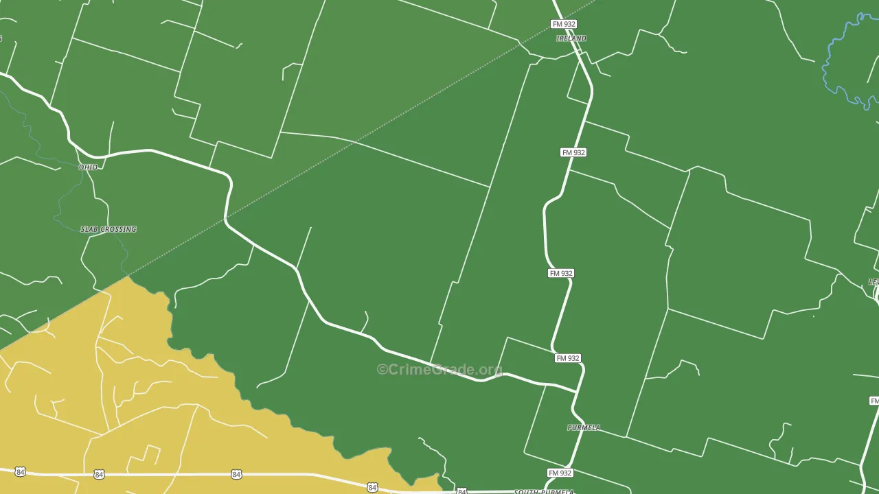 Purmela, TX Map of Vehicle Theft Rates