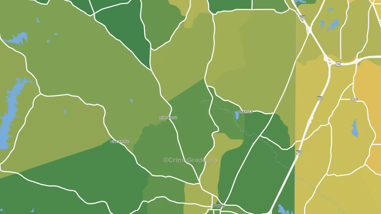 Purvis, MS Map of Vehicle Theft Rates