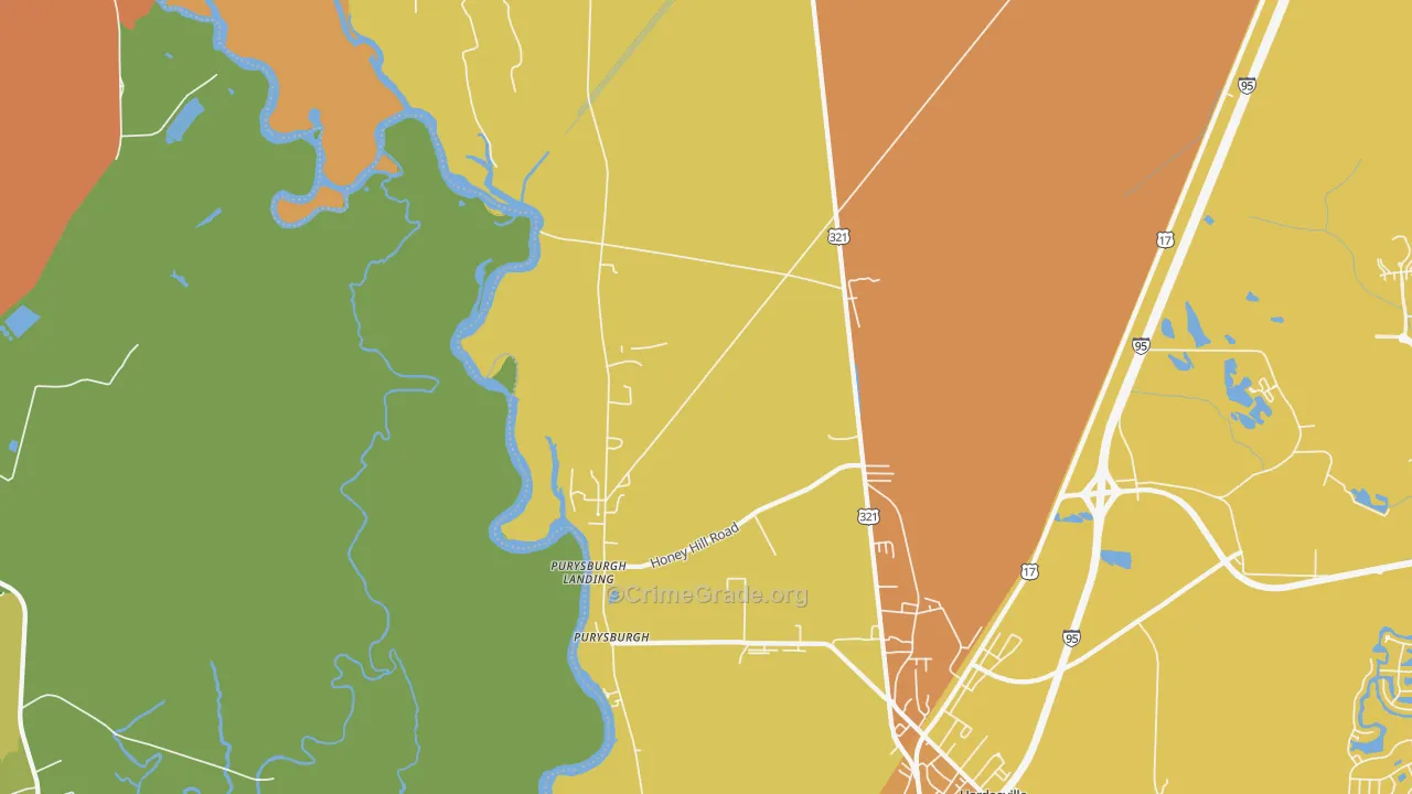 Purysburgh, SC Map of Vehicle Theft Rates