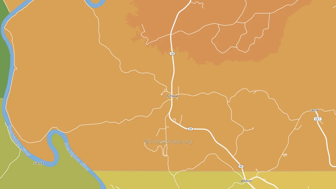 Putnam, AL Map of Vehicle Theft Rates
