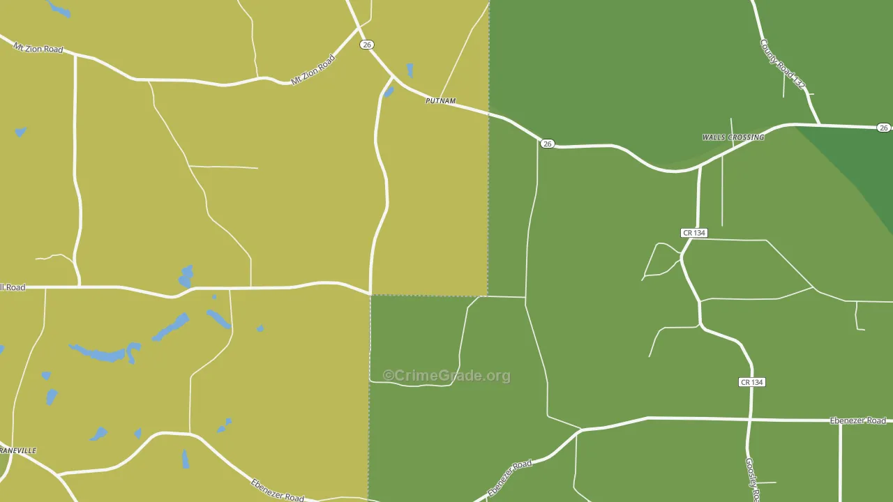 Putnam, GA Map of Vehicle Theft Rates
