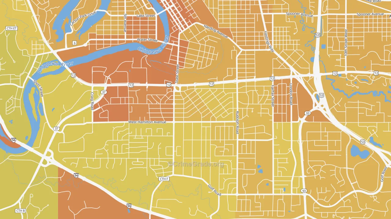 Putnam Heights, Eau Claire, WI Map of Vehicle Theft Rates