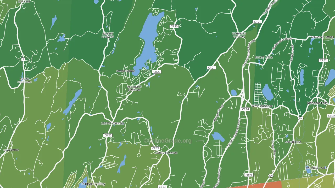 Putnam Valley, NY Map of Vehicle Theft Rates