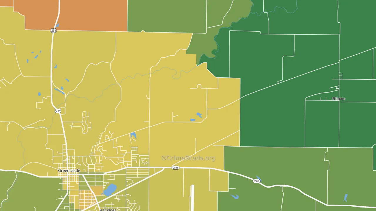 Putnamville, IN Map of Vehicle Theft Rates