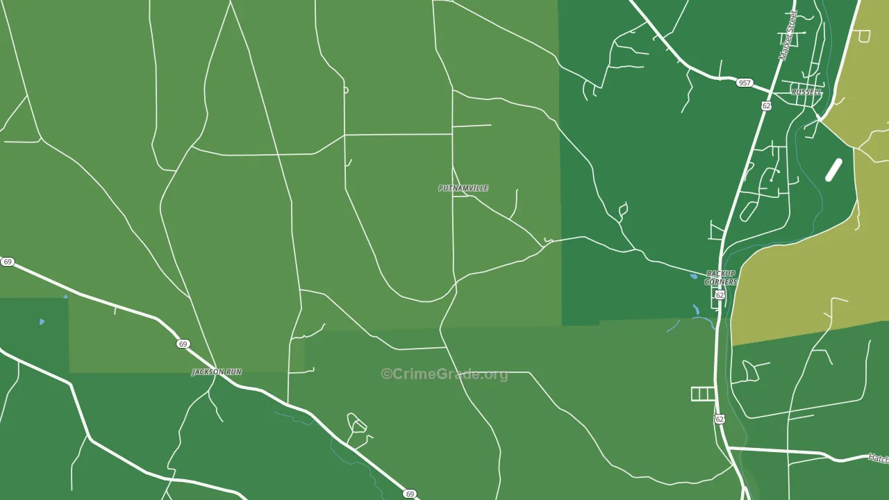 Putnamville, PA Map of Vehicle Theft Rates