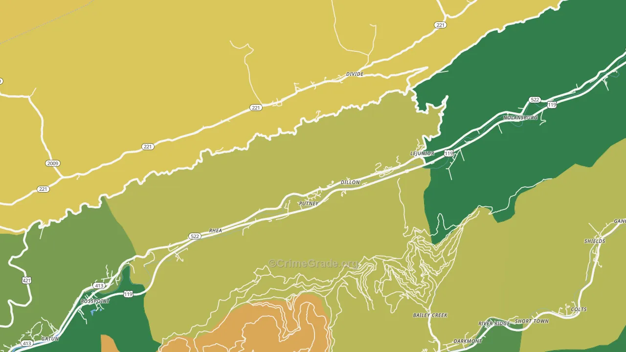 Putney, KY Map of Vehicle Theft Rates