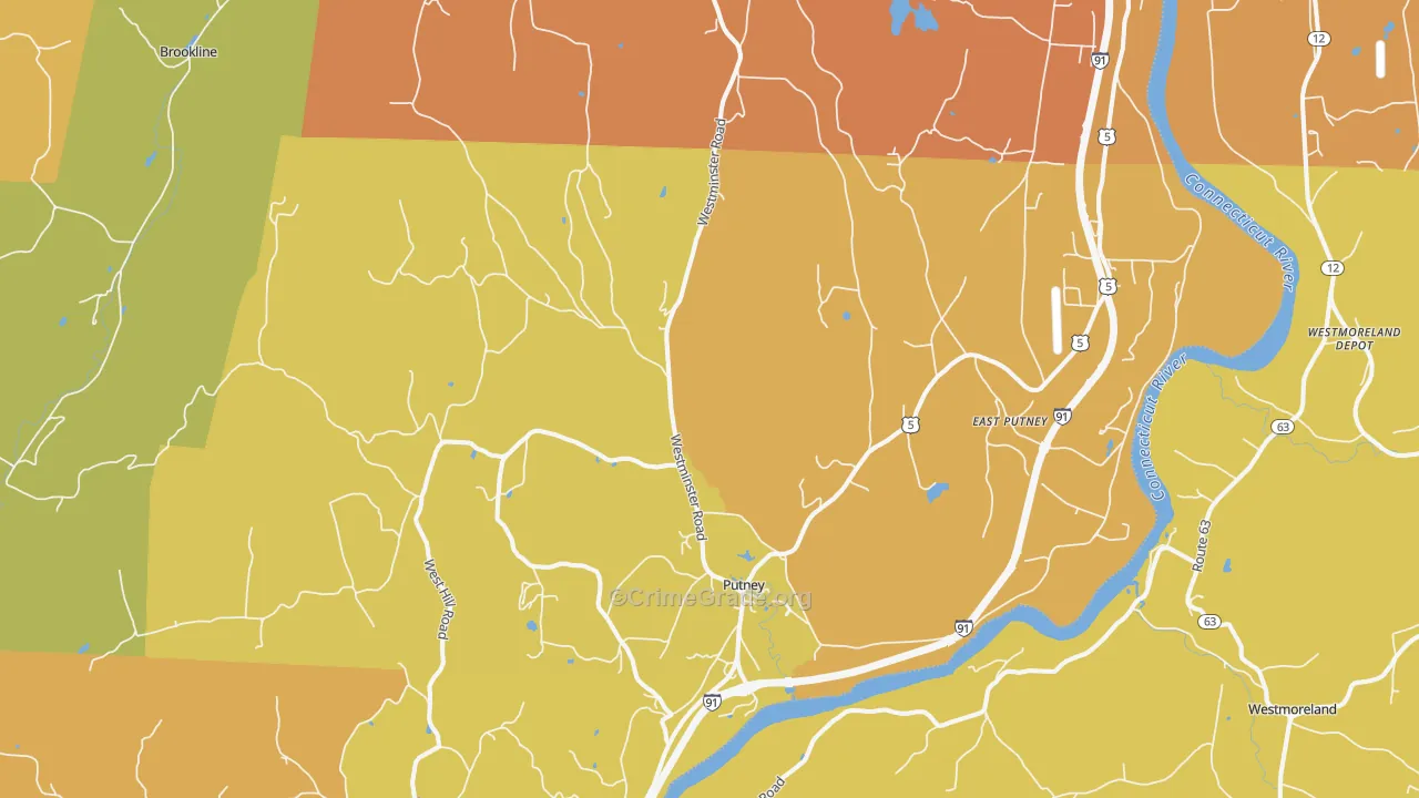 Putney, VT Map of Vehicle Theft Rates