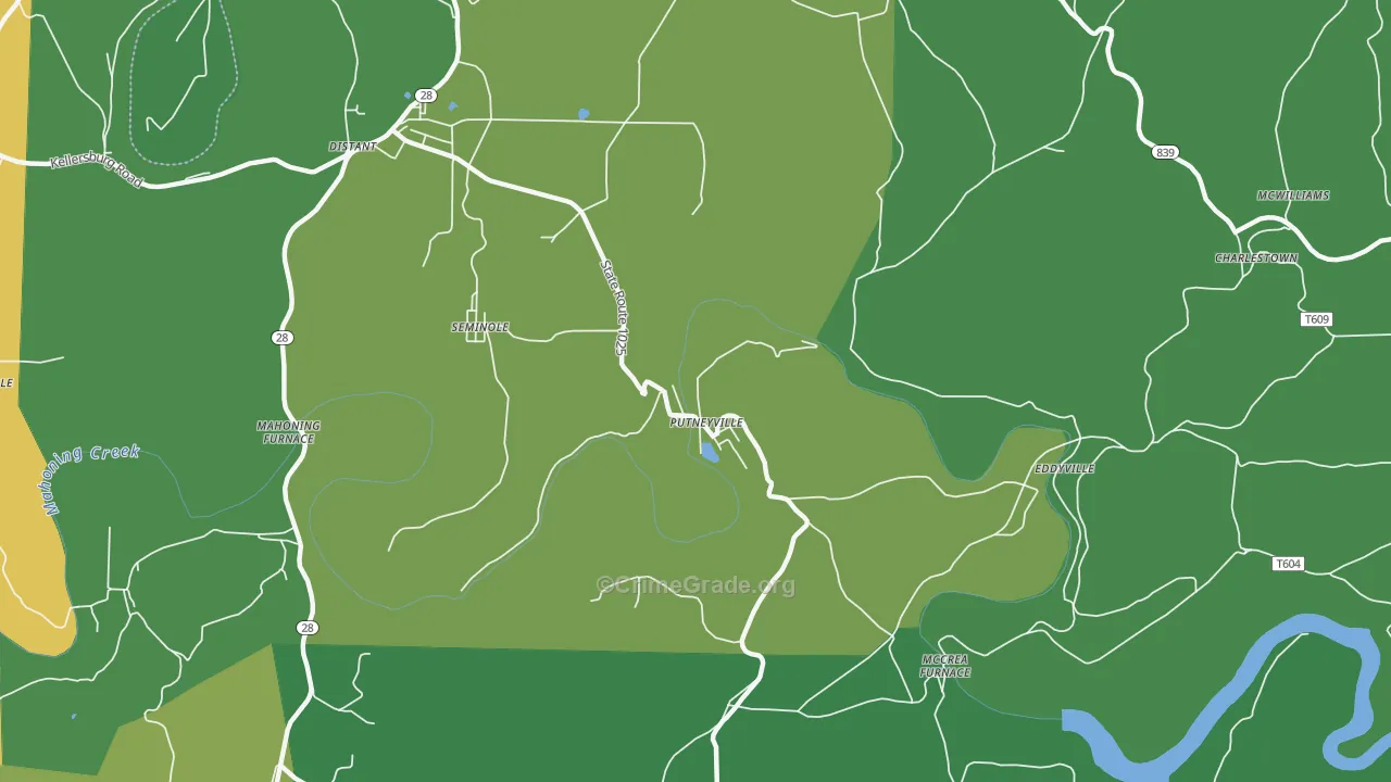 Putneyville, PA Map of Vehicle Theft Rates