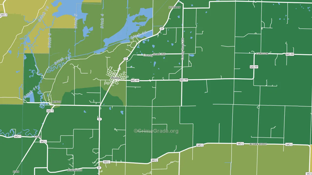 Puxico, MO Map of Vehicle Theft Rates