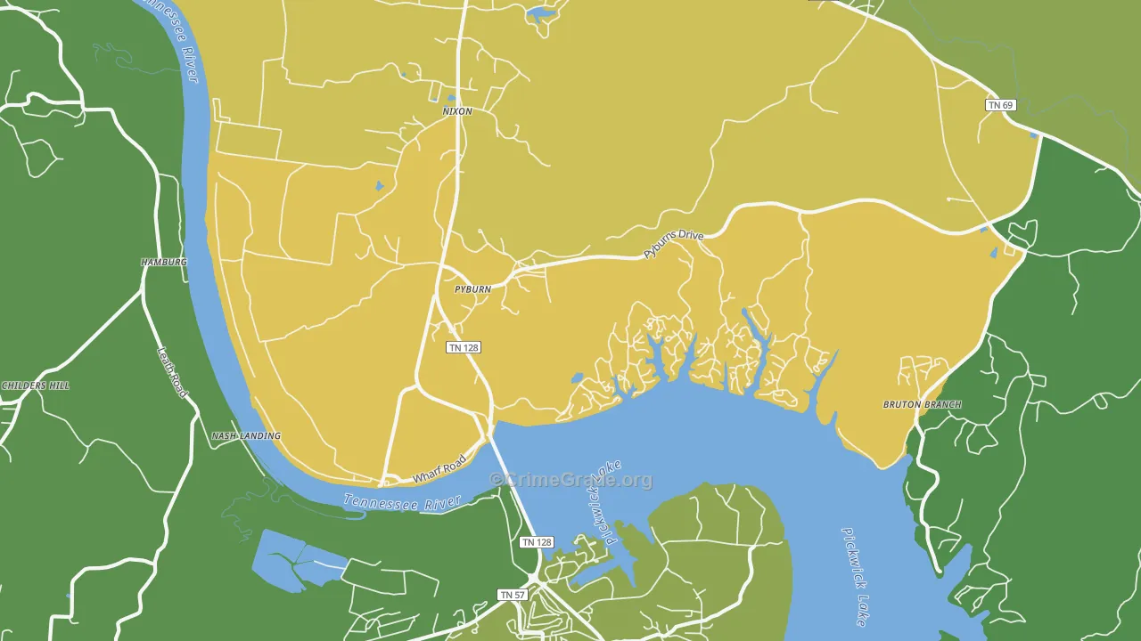 Pyburns, TN Map of Vehicle Theft Rates