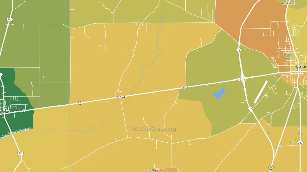 Pyland, MS Map of Vehicle Theft Rates