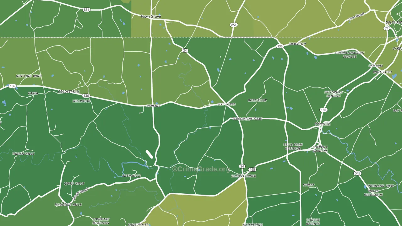 Pylesville, MD Map of Vehicle Theft Rates