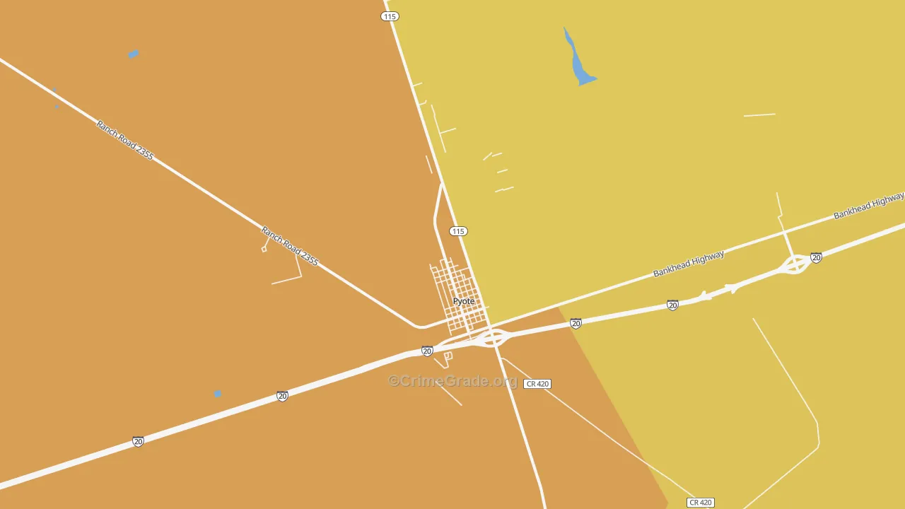 Pyote, TX Map of Vehicle Theft Rates