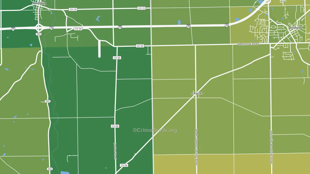 Pyrmont, OH Map of Vehicle Theft Rates