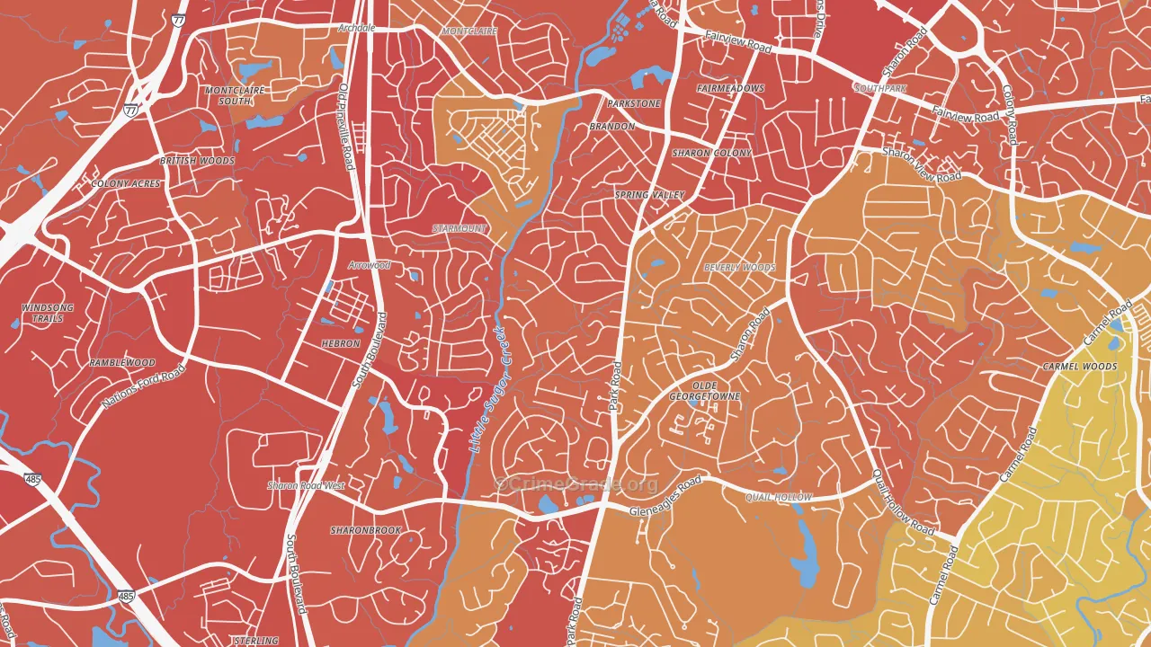 Quail Hollow, Charlotte, NC Map of Vehicle Theft Rates