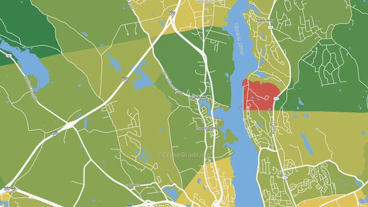 Quaker Hill, CT Map of Vehicle Theft Rates