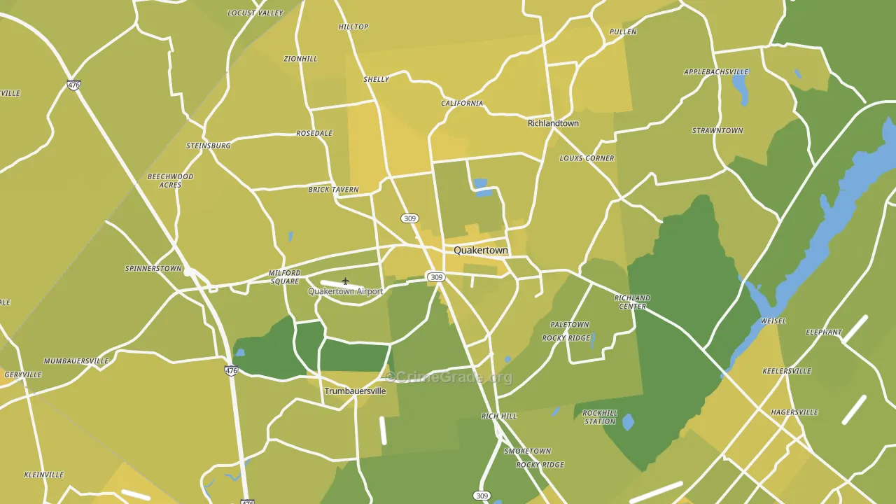 Quakertown, PA Map of Vehicle Theft Rates